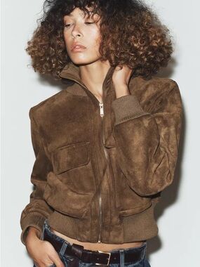 ZARA RIB HIGH COLLAR BOMBER JACKET